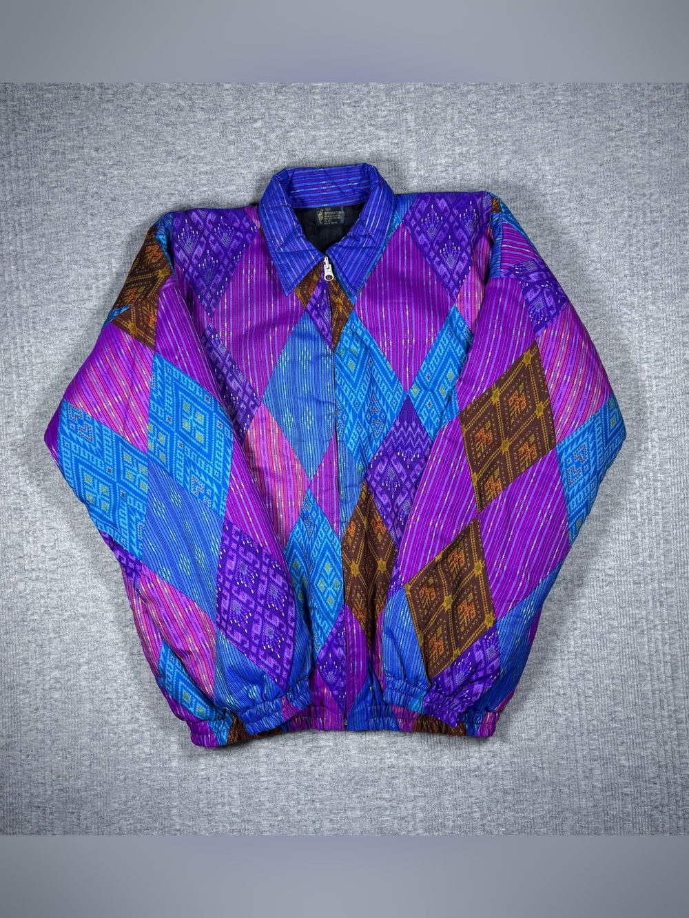 Vintage Patchwork Bomber Jacket Colorblock Abstract Women’s 2XL Rico 80s Unisex